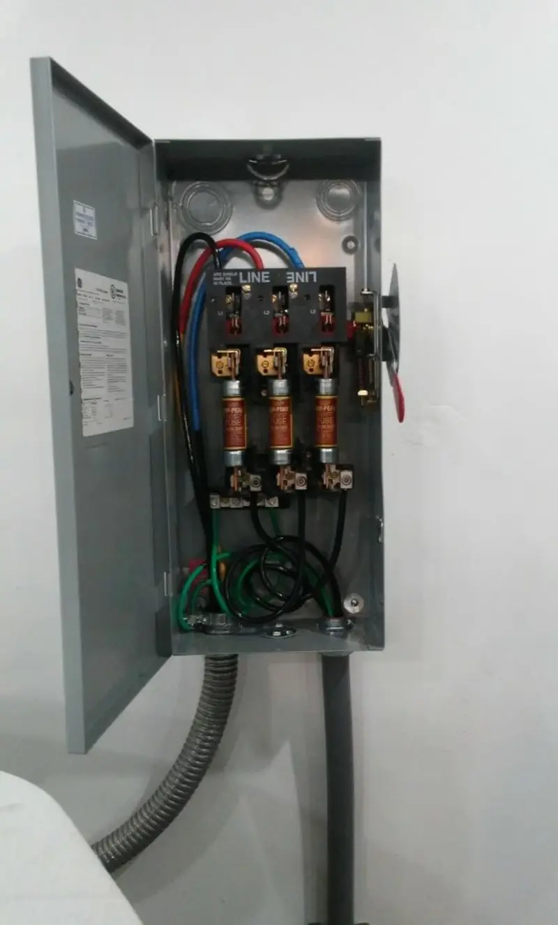 Three-phase disconnect switch installed for Smoke Detector Installation in Montecito